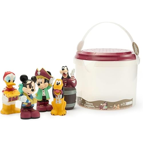 Disney Store Official Mickey and Friends Pirates of the Caribbean Bath Toys Set - Includes 5 Detailed Toys with a Straining Storage Bucket - Bath Time Fun and Water Play Set for Kids
