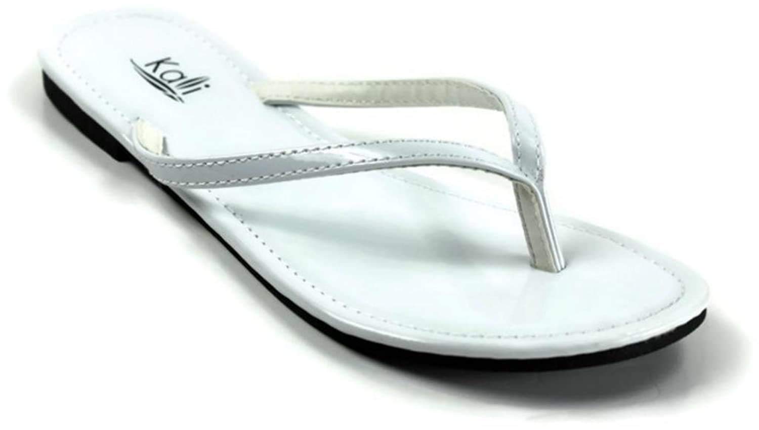 Kali Footwear Women's Twins Basic Patent Flat Thong Sandal 6 White