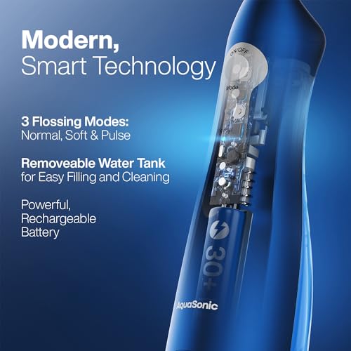 Image of AquaSonic Water Flosser - Cordless Rechargeable Water Flossers for Teeth Cleaning - Waterproof Aqua Flosser, Portable Oral Irrigator for Dental Cleaning with 5 Jet Tips - Braces Home Travel