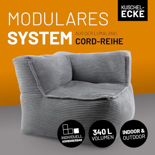 Lumaland Modulares Eckteil rechts - Cord-Reihe | Indoor Sitzsack mit Softer Struktur, ideal Sofa Modulen & zum Pouf | Bean Bag mit Füllung - für Wohnzimmer & Co. - 81x81x70 cm