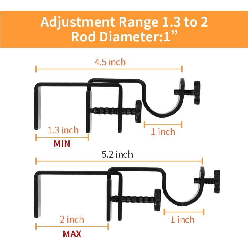 Myskuasin Outside Mounted Blinds Curtain Rod Bracket - Tool-Free No Drill Installation for 1.3-2 Inch Rectangular Headrails, Black 3-Pack