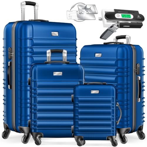KESSER® Set di 4 valigie rigide, valigia da viaggio, set valigia trolley incl. bilancia per bagagli + etichetta per bagagli, serratura, 4 ruote ABS guscio duro manico telescopico S-M-L-XL