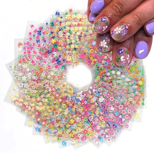 30 Sheets Flower Nail Art Stickers 3D Self Adhesive Daisy Floral Heart Butterfly Nail Decals Design Supplies Decorations Accessories for Women and Girls
