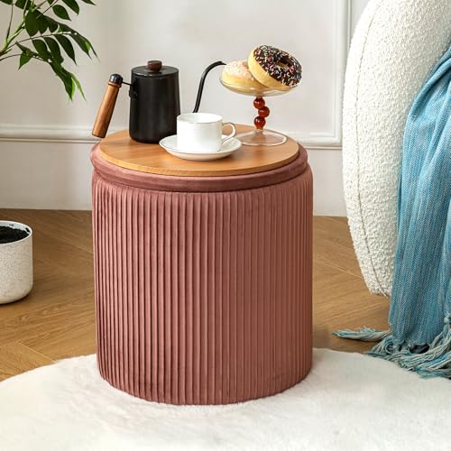 Multifunctional Velvet Ottoman with Storage & Foot Rest, Upholstered in Pink for Living Room or Bedroom