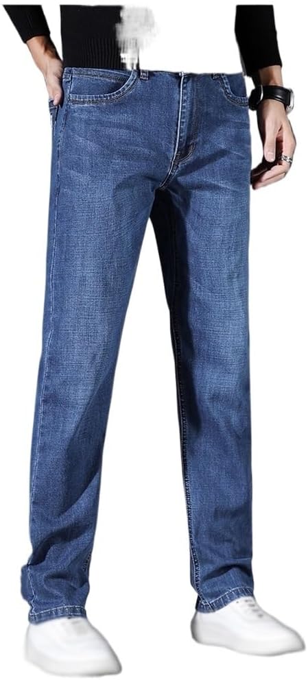 Men's Stretch Jeans Business Embroidered Regular Fit Denim Pants Male Black