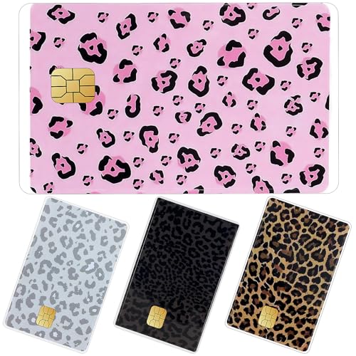 TUCEWP Credit Card Skin Stickers 4Pcs Leopard Print Debit Card Skin Stickers Removable Waterproof PVC Decal Cover Set for Transportation Key Debit Bus Cards Pink Grey Black Cheetah ID Cover for Women