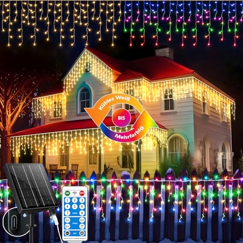 Holwim Catena di luci a energia solare, 660 LED, 18 + 5 m, espandibile con IP65, 8 modalità, timer, funzione memoria, illuminazione natalizia per interni ed esterni, decorazione per tetto, balcone
