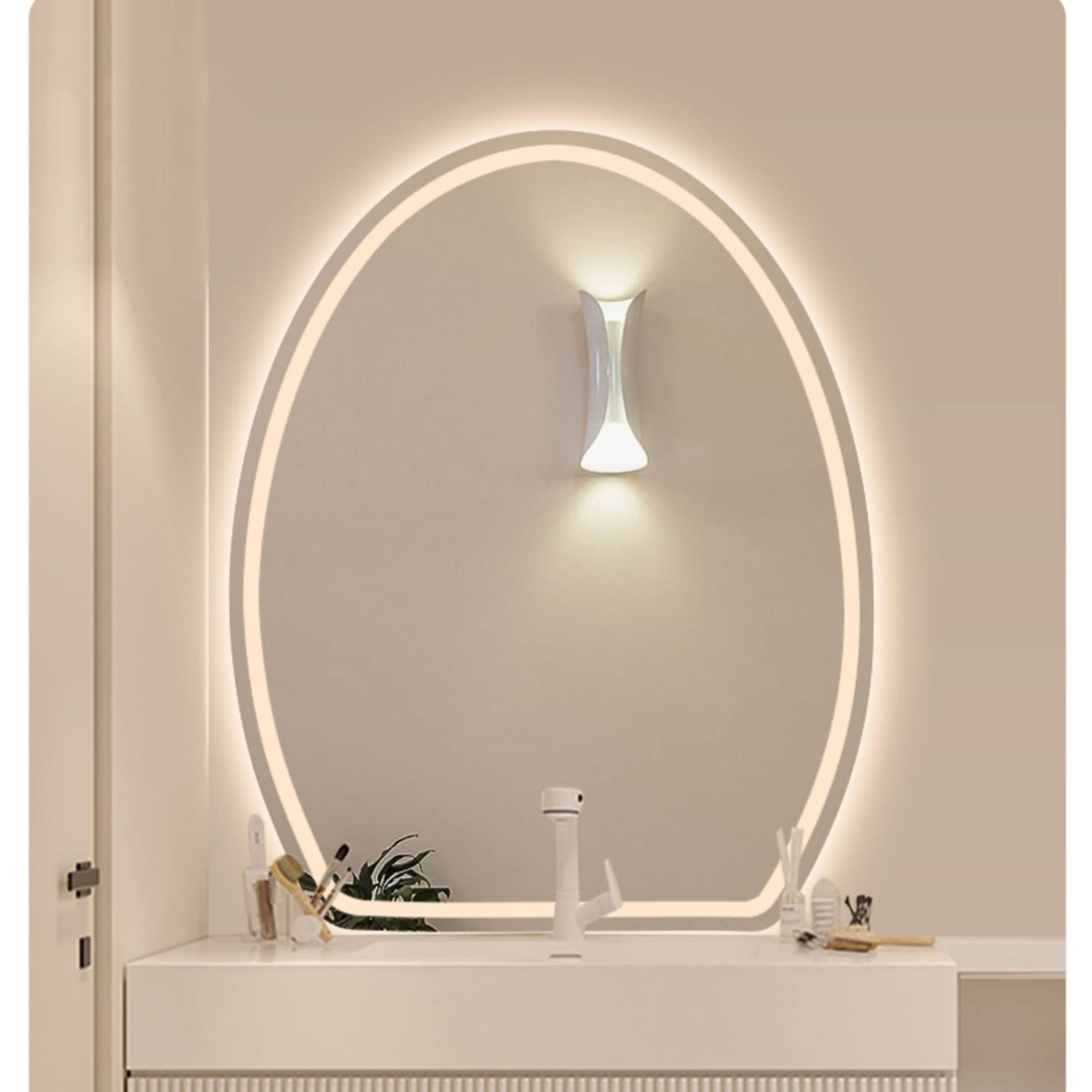 Miroir de courtoisie ovale sans cadre LED HD à luminosité réglable