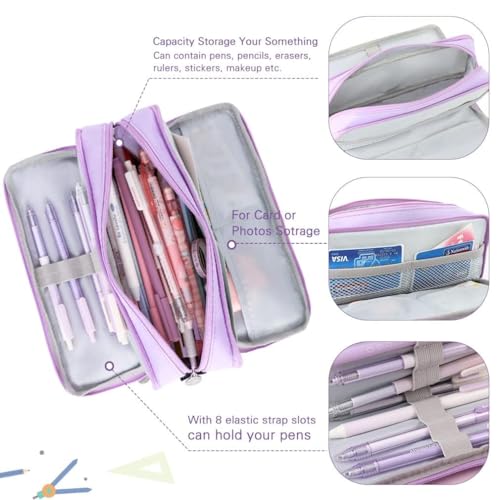 Image of Kawaii Cute Aesthetic Pencil Case for Girls & Boys | 3 Layer 6 Compartment Large Capacity Pencil Pouch with Zipper | Cartoon Stationery Organizer Bag for Students & Kids (Special 2 (Purple))