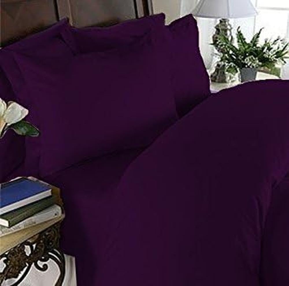 Elegant Comfort 1500 Thread Count Wrinkle Resistant Egyptian Quality Ultra Soft Luxurious 4-Piece Bed Sheet Set, California King, Purple โ image 1