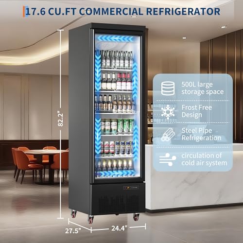 Image of Garvee 17.7 Cu.Ft Commercial Beverage Refrigerator, Glass Door Cooler | Rapid cooling, adjustable shelves, clear glass display, quiet compressor, lockable door, professional support
