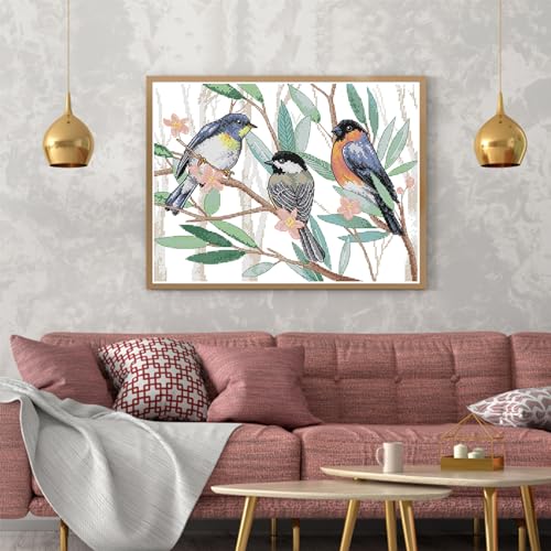 Image of ITSTITCH Stamped Cross Stitch Kits - Full Range of Embroidery Patterns for Beginners or Adults,14 CT 2 Strands DIY Counted Needlepoint Arts Craft-Three Little Birds 15x11.8 inch