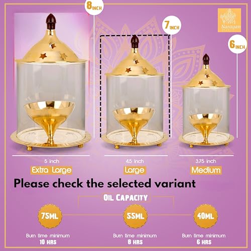 Image of akhand Jyoti with Oil Lamp(Large Size ,Height : 7 inch,Burning 8 hrs) for Home, Office, Puja, Mandir, Decorative Lantern Diya with Glass /Shade Cover for Prayer (Large)