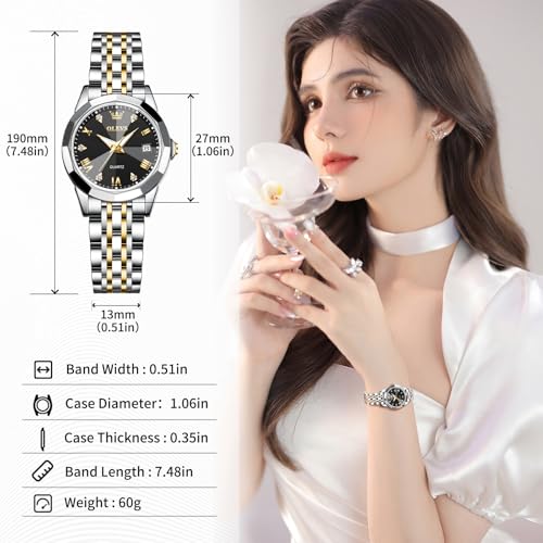 Image of OLEVS Watches Women with Date Silver Stainless Steel Luxury Ladies Watches with Small Writs Diamond Watches for Women Waterproof Elegant Dress Quartz Analog Women's Wrist Watches Reloj de Mujer