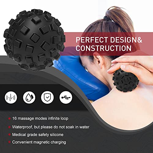 Levett Vibrating Massage Balls 16 Vibration Pulse Deep Tissue Massage Physiotherapy Exercise Ball For Muscle Pain Relief,Trigger Point Tender Points,Myofascial Release,Waterproof Rechargeable - Black #TOP1