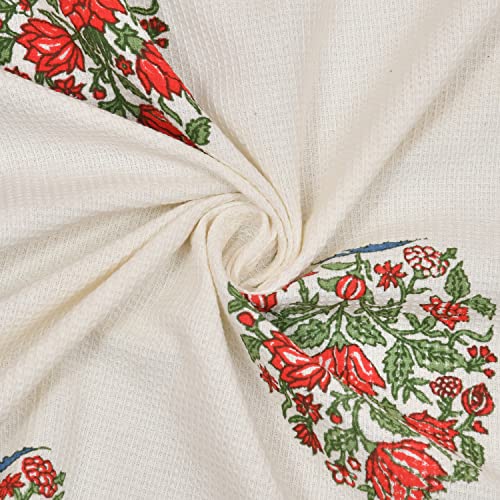 Image of Mafatlal Madhuban Cotton Waffle Bath Towels - Super Soft & Quick Dry | 147x76 cm | 250 GSM | Indian Floral Print, Premium Feel | Set of 2 | Gold N Blue