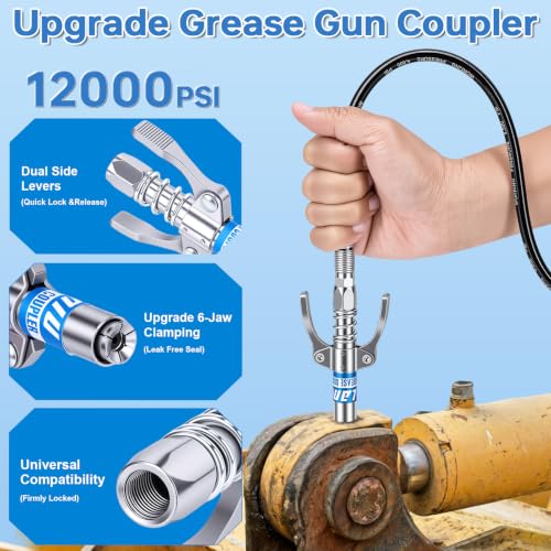 Image of 6 Pack Grease Gun Coupler, Dual Lever Quick Lock & Release Grease Tips