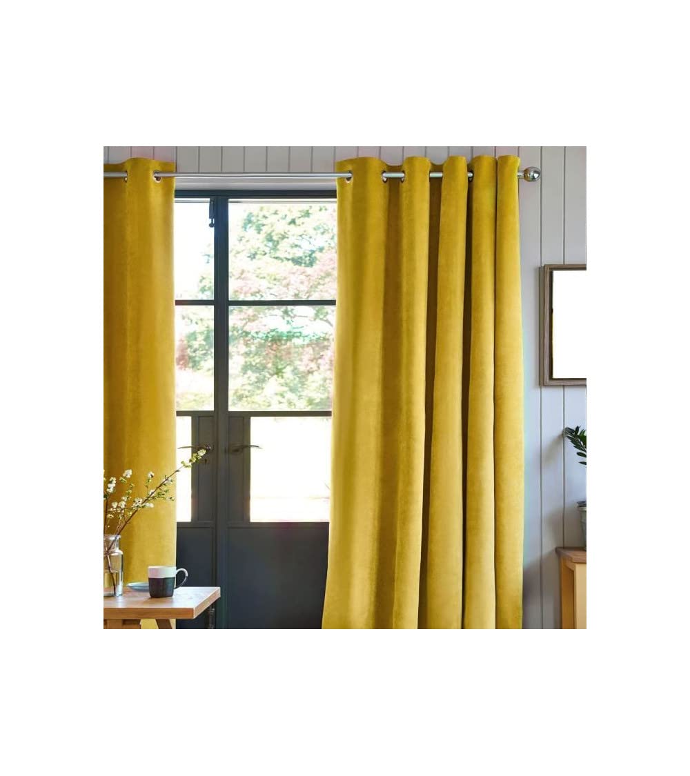 Générique Rideau Velours 100% Polyester - Jaune - 140x250 cm