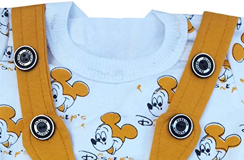 Image of TENDERCARE Baby Boy's and Baby Girl's Printed Cotton Above the Knee Dungaree Set (Magnifying Mustard, 18-24 Months)