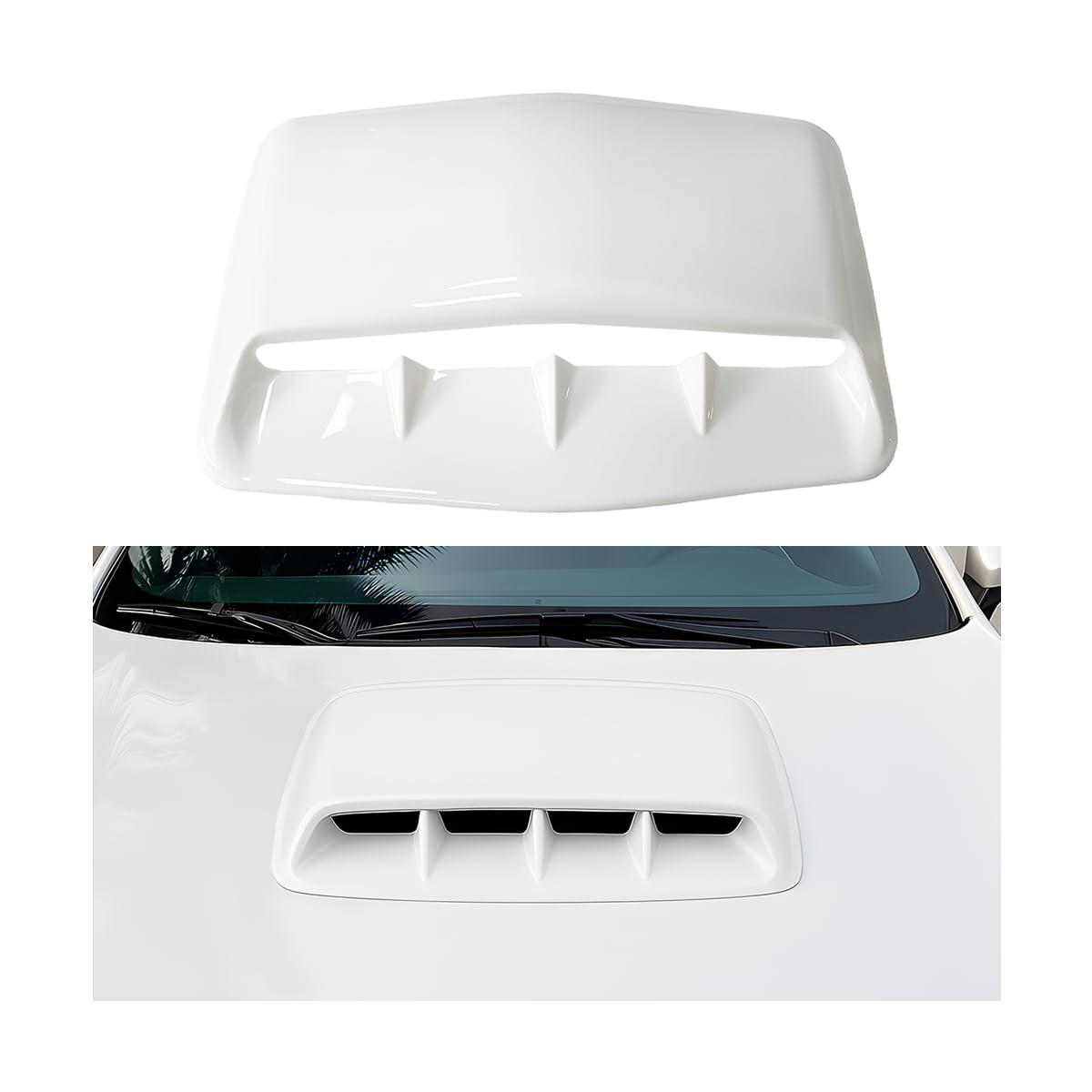 Car Hood Vents, Vehicle Scoop Turbo Bonnet Hood Air Flow Intake Cover, Automotive Exterior Decorative Engine Cooling Intake Vent Trim Accessories, Universal for SUV RV Truck (White)