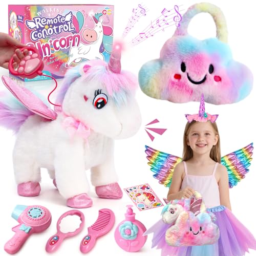 Licorne Peluche Cadeau pour Filles 3-6 Ans, Électrique Interactif Licorne Jouet Qui Marche Aboie, Ballet Vêtements & Sac a Main Peluche Unicorn Jouet Cadeaux...