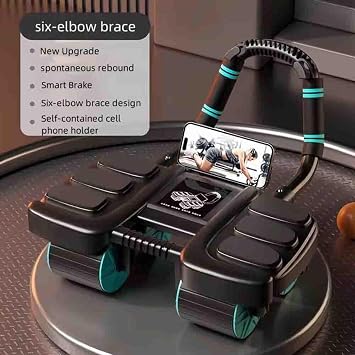 Ab Roller Exercise Wheel New Abdominal Wheel Roller with 6 Elbow Supports, Automatic Rebound Home Gym Equipment for Core Training with Built-in Phone Holder, Fitness Accessories for Men and Women
