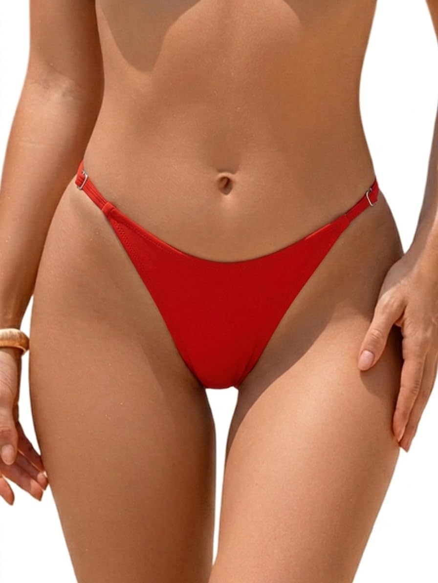 Womens Thong Adjustable Bikini Bottoms Sexy Brazilian High Cut V Swimsuit Bottom Cheeky Bathing Suit Bottoms