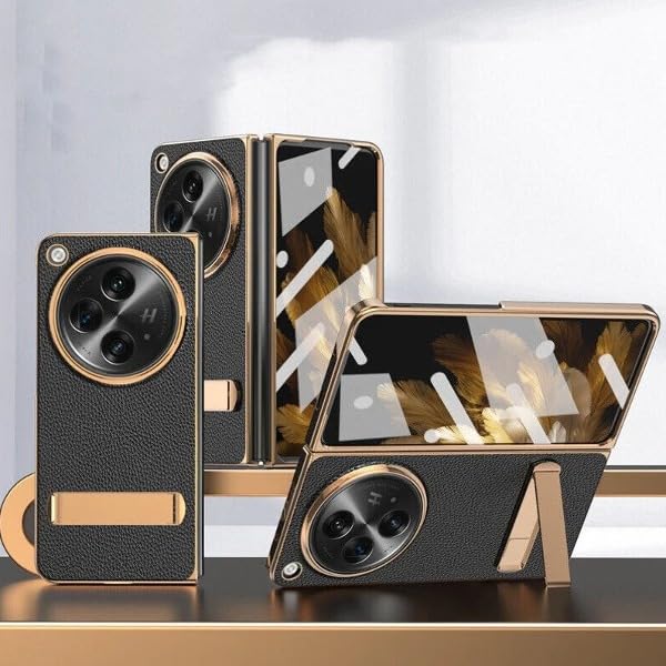 Image of MILLION CASES Back Cover Case for OnePlus Open Shockproof Protective Business Elite Plating Leather Kickstand Case for Men & Boys(Black)