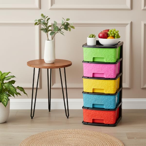 Image of Plastic Modular Drawer Storage Chest Of Drawers Organizer Storage Box, Large Stomo Racks For Multipurpose Anti-slip Shoes Organizers (Multi, 5 Layer)