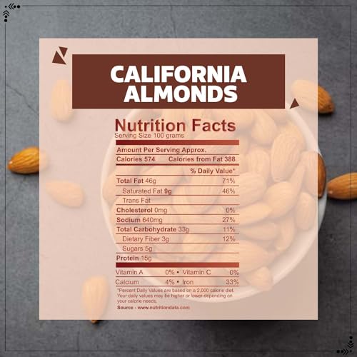 Image of WONDERLAND FOODS (DEVICE) 800 Gram (400 Gram X 2) California Almond NP (Badam) Pouch|Dried