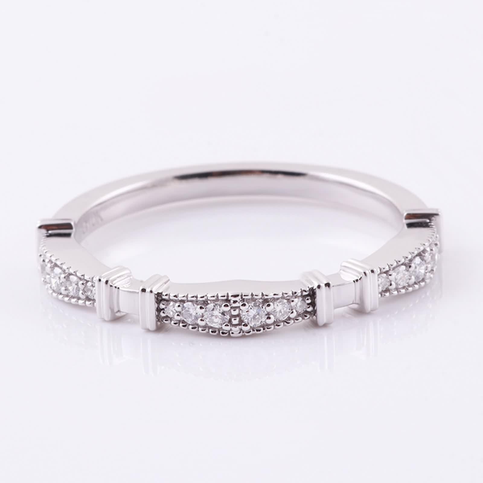Moissanite Anillo de boda, anillo de promise para mujer, apilable, fino, oro blanco de 9/14/18 K