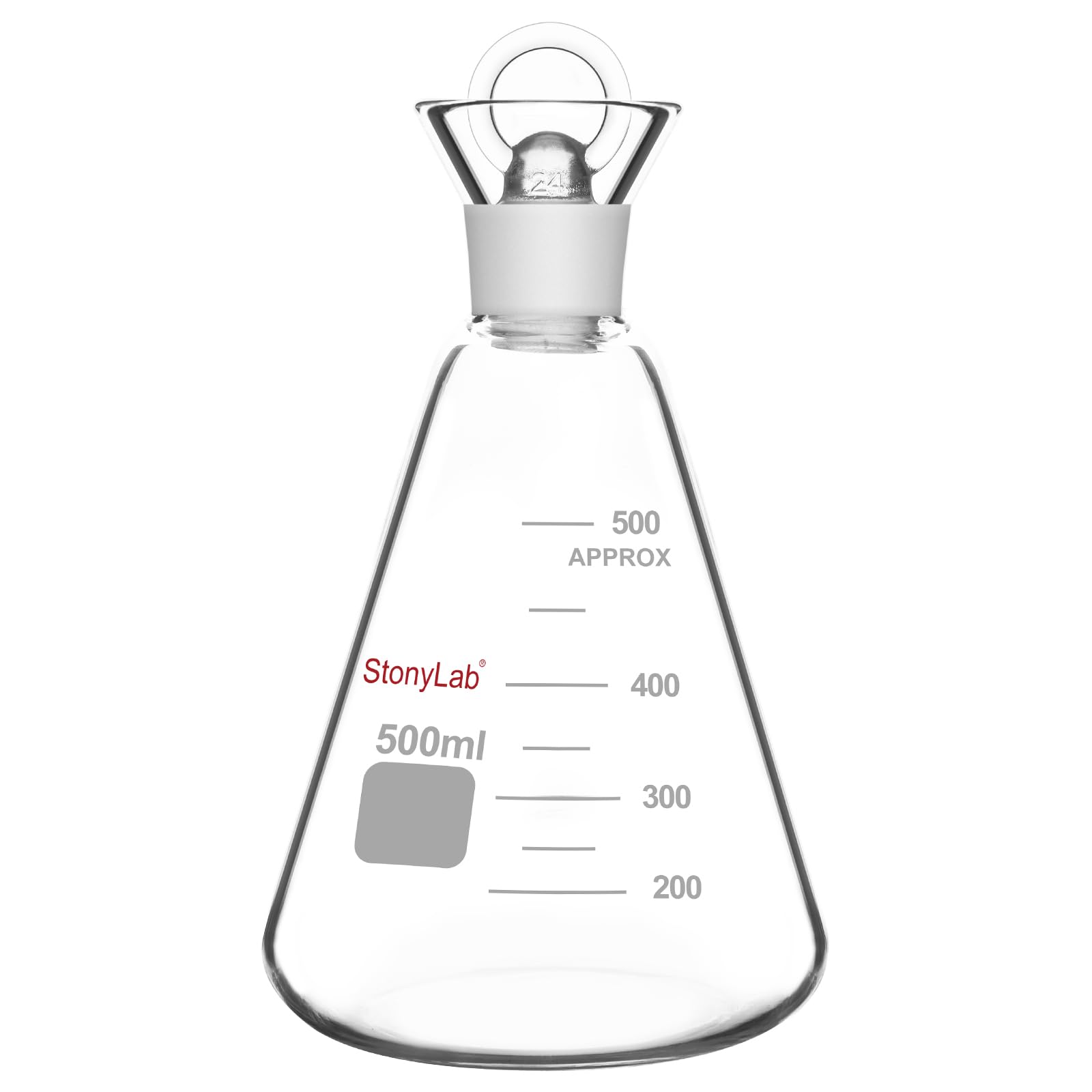 stonylab Frasco de Yodo con Tapón, Capacidad de 500 ml, Diseño de Boca Ancha, Vidrio de Borosilicato G3.3, Para la Determinación del Valor de Yodo en Laboratorio