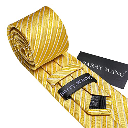 Image of Barry.Wang Man Stripe Ties Set Silk Woven Pocket Square Necktie Cufflinks Formal Party Business