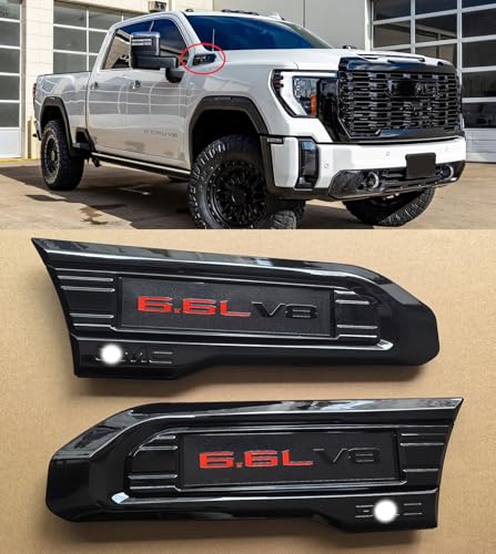 Image of 2pack OEM 2020-2023 6.6L V8 Vent Emblem Right Left 3D Nameplate Badge Replacement for Sierra 2500HD 3500HD 84586295 84586296 (Gloss Black)
