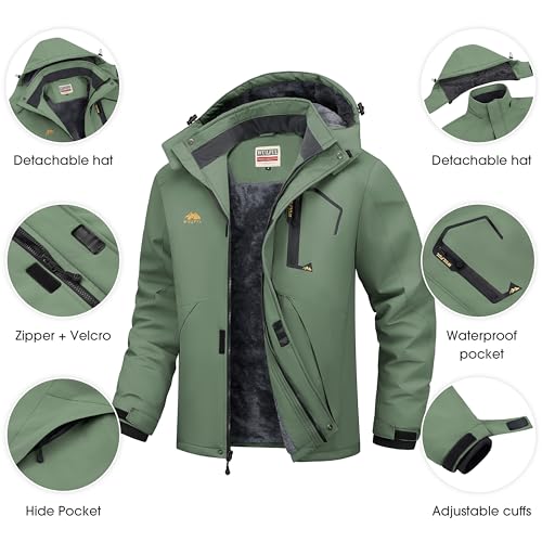 Image of WULFUL Men's Ski Jackets Warm Winter Snow Windbreaker Resistant Snowboard Fleece Coat Mountain Waterproof Parka with Hood