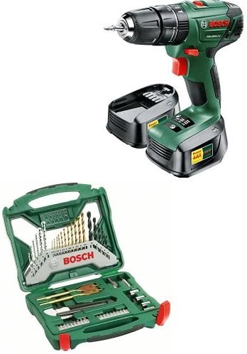 Bosch PSB 1800 LI-2 Cordless Hammer Drill Driver with 2x 18V Batteries and 50-Piece Accessory Set