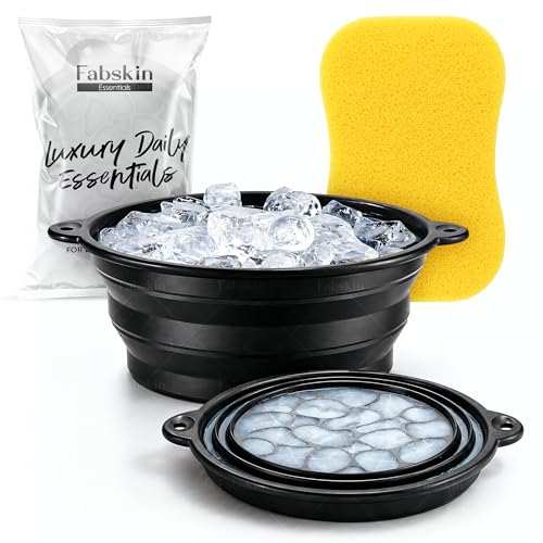 Image of Fabskin Ice Face Bowl for Facial Icing & Cold Water Therapy - Black With Cleansing Sponge | Collapsible Face Tub | Reusable Ice Facial Bowl for Puffiness Relief, Skin Cooling & Spa Skincare Routine
