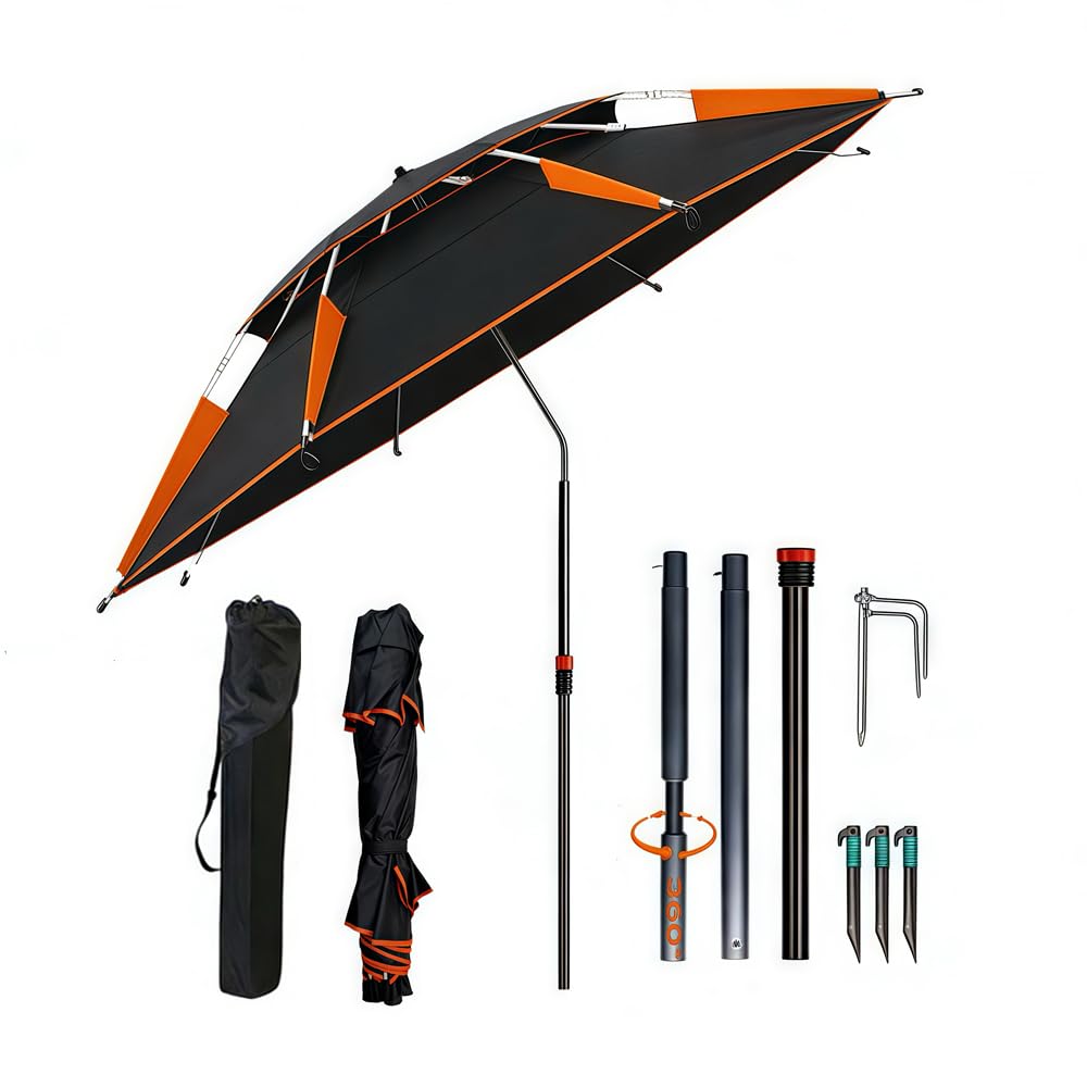 TUIBEIDAMAI Parasol de Plage Ø 160cm avec Manchon de Sol, Pivotant à 360°, Parasol de Plage Pliable avec Sac de Transport, Coupe-Vent, Stable, Protection Solaire UV 50, pour Balcon, Jardin, Terrasse