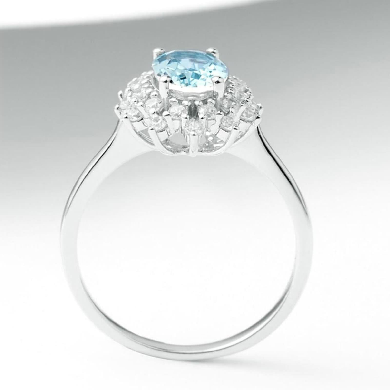 Anillo de boda para mujer, anillo de boda gótico con aguamarina ovalada y diamantes de oro blanco