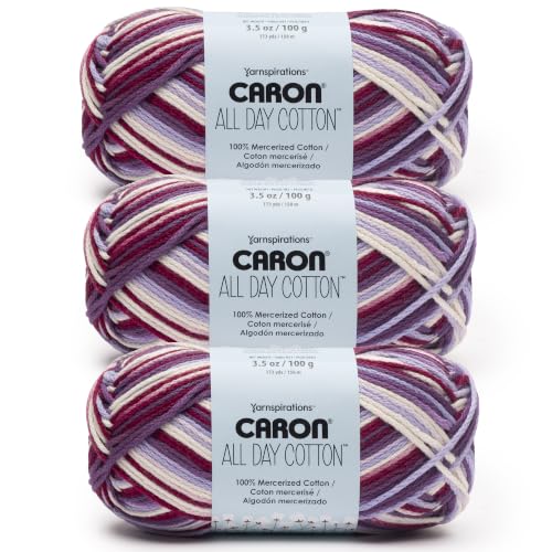 Image of Caron All Day Cotton Prints Yarn for Crocheting, Berry Punch, 3-Pack