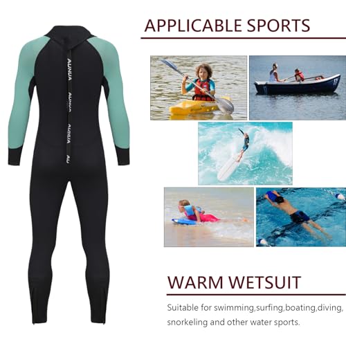 Aunua Youth 3/2mm Neoprene Wetsuits for Kids Full Wetsuit Swimming Suit Keep Warm(7032 Blackgreen 4#)