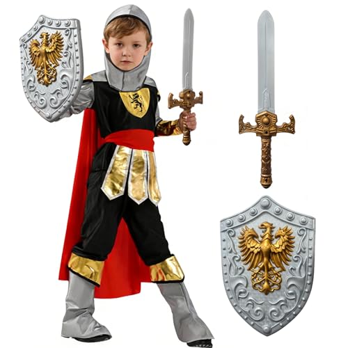 YOMIQIU Disfraz Caballero Medieval Niño: Disfraz Romano Niño con Espada Escudo, Dragón Knight Medieval Traje para Carnevale Cosplay Halloween Navidad (S)