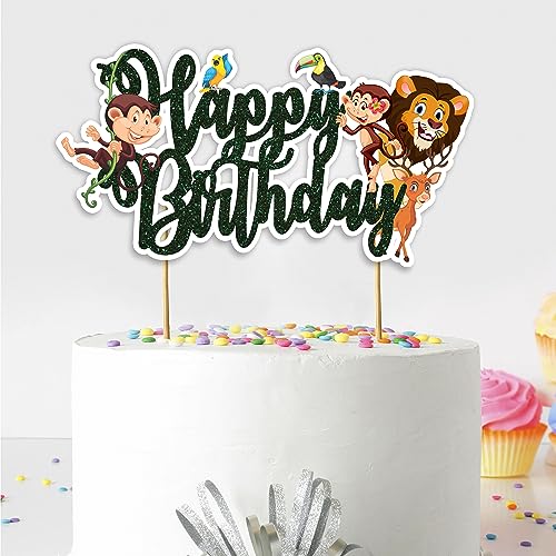 Jugle Safari Happy Birthday Cake Topper – Wild Animal Party Decoration for Kids Birthday, Baby Shower, Zoo Theme or Jugle Adventure Cake Decor