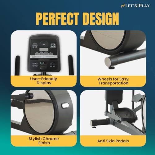 Image of LET'S Play Chrome Cross Trainer Elliptical for Home Gym with 16-Level Magnetic Resistance, Heavy Duty 180kg Capacity, Silent Belt Drive, LCD Display, and Full Body Workout Support