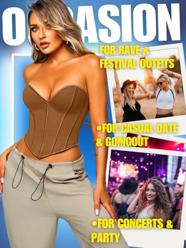 Image of ChiaoLezhee Heart Corset Top For Women, Sexy Concert Outfits Going Out, Strapless Crop Top, Overbust Bustier