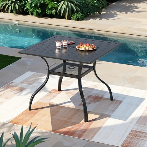 Image of Incbruce Patio Dining Table, 37 inch x 37 inch Square Table Metal Steel Slat Table with 1.57 inch Umbrella Hole, for Backyards, Porches, Gardens, or Poolside