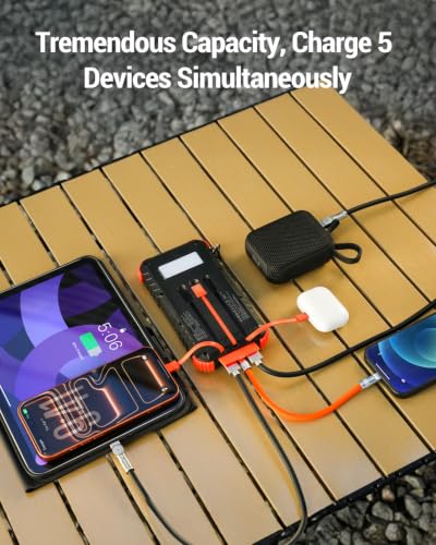 Image of Solar Power Bank Built-in Cables Speed Charging 20000mAh Camping