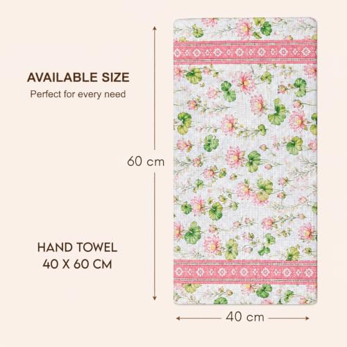 Image of Cotton Rich Printed Waffle Hand Towel | Lightweight | Anti Microbial & Water Absorbent | Soft Touch Quick Drying Towels (Lotus Serene, Pack of 4)
