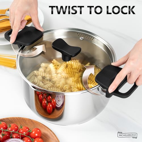 MICHELANGELO Stainless Steel Pasta Cooker with Strainer Lid - 6 Quart Induction Pot for Perfect Pasta and More - Image 2