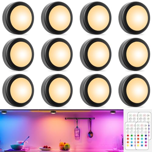 Aokpsrt Puck Lights with Remote, 13 Color Dimmable LED Tap Lights with Timer, Battery Operated Under...